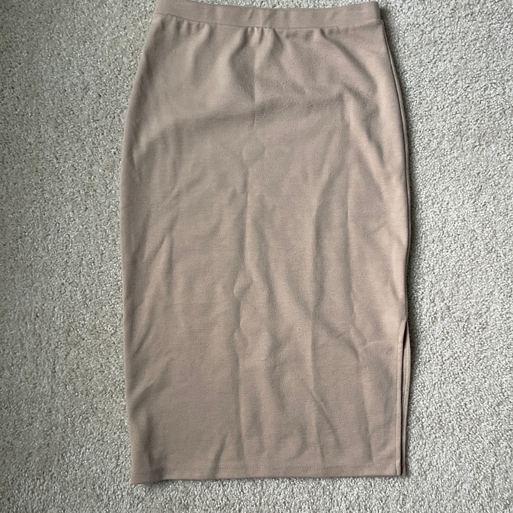 Sweater Knit Midi Tan Pencil Skirt